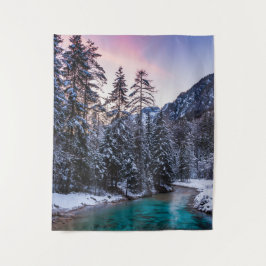 Magical sunset turquoise River Mojstrana, Slovenië Wandkleed