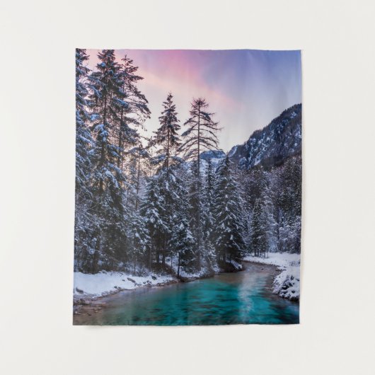 Magical sunset turquoise River Mojstrana, Slovenië Wandkleed (Voorkant)