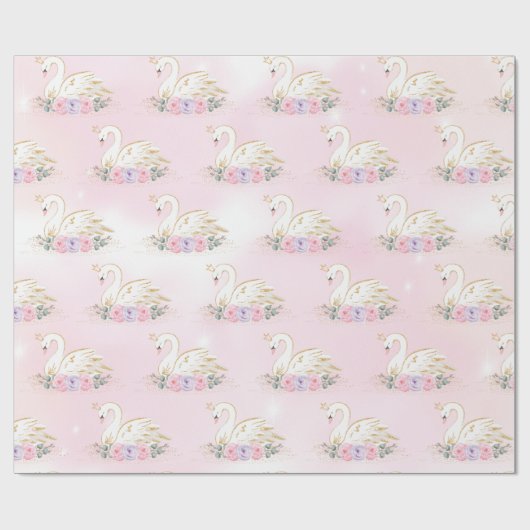 Magical Swan Princess | Roze en paarse bloemen Cadeaupapier (Vlak)
