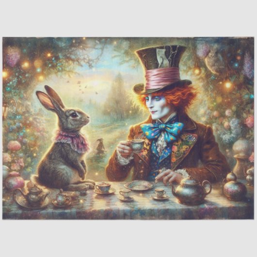 Magical Tea Time Hatter and Rabbit Decoupage Tissuepapier (Voorkant)