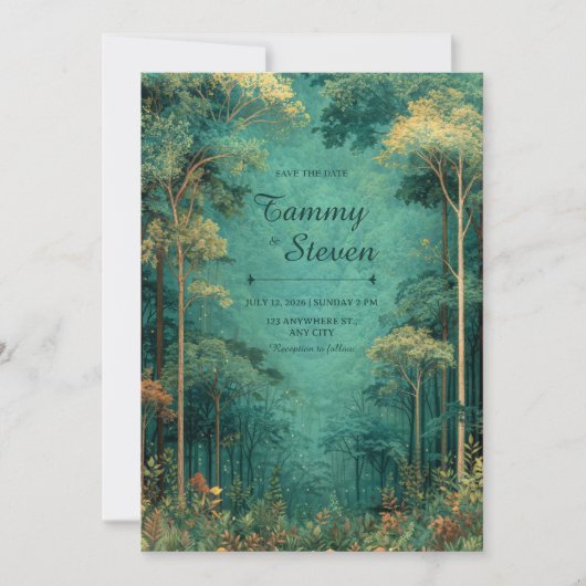 Magical Teal Forest Firefly Wedding Kaart (Voorkant)