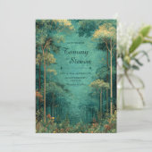 Magical Teal Forest Firefly Wedding Kaart (Staand voorkant)