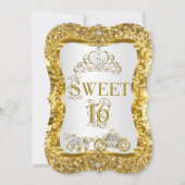 Magical Tiara Princess Sweet 16 Gold White Invite Kaart (Voorkant)