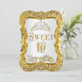 Magical Tiara Princess Sweet 16 Gold White Invite Kaart (Staand voorkant)
