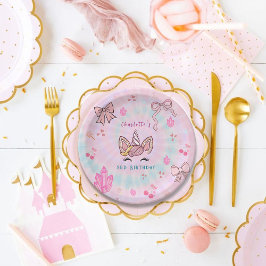 Magical Tie Dye Unicorn Coquette Bow Birthday  Papieren Bordje