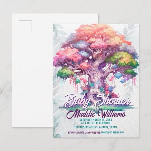 Magical Tree of Life Baby shower Aankondiging Briefkaart (Voorkant / Achterkant)