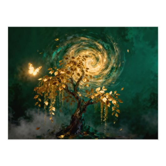 Magical Tree with Butterfly and Swirling Galaxy Foto Afdruk (Voorkant)