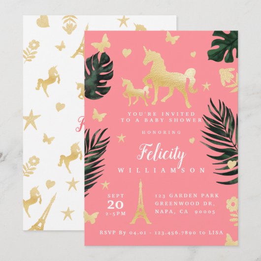 Magical Tropical Unicorn Baby shower Kaart (Voorkant / Achterkant)