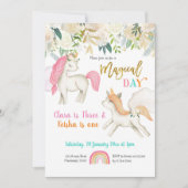Magical Twins Unicorn Birthday Invitation Kaart (Voorkant)