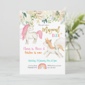 Magical Twins Unicorn Birthday Invitation Kaart (Staand voorkant)
