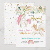 Magical Twins Unicorn Birthday Invitation Kaart (Voorkant / Achterkant)
