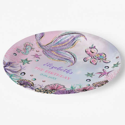 Magical under the Zee Mermaid Tail Birthday Party Papieren Bordje (Gekanteld)