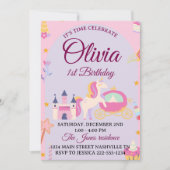 Magical Unicorn 1st Birthday Invitation for Girls Kaart (Voorkant)