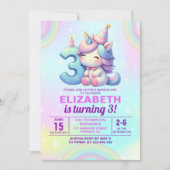 Magical Unicorn 3rd Birthday Invitation – Rainbow  Kaart (Voorkant)