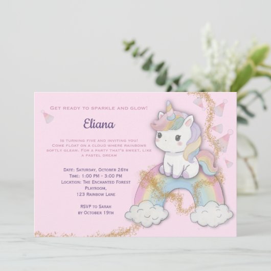 Magical Unicorn 5th Birthday Pastel Rainbow Kaart (Staand voorkant)