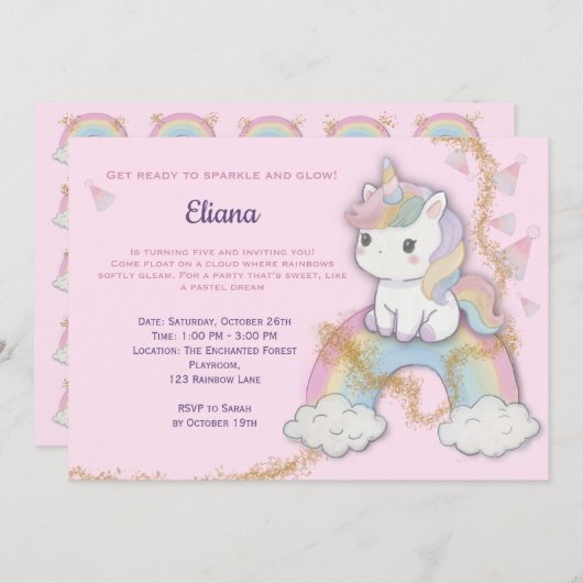 Magical Unicorn 5th Birthday Pastel Rainbow Kaart (Voorkant / Achterkant)