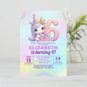 Magical Unicorn 6th Birthday – Rainbow Kaart (Staand voorkant)