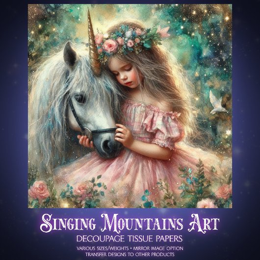 Magical Unicorn And Girl Friendship Decoupage Tissuepapier