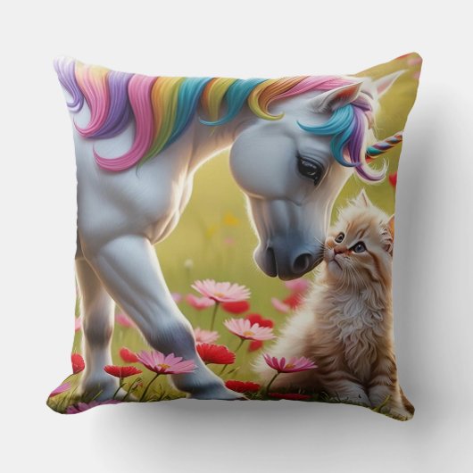 Magical Unicorn and Kitten Best Friends  Kussen (Voorkant)
