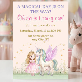 Magical Unicorn and Princess Birthday Kaart