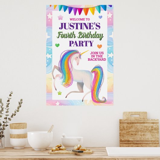 Magical Unicorn Any Age Birthday Party Poster (Keuken)