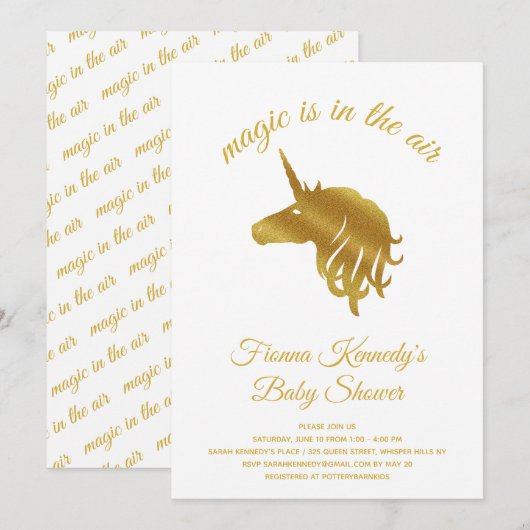 Magical Unicorn Baby shower Invitation Kaart (Voorkant / Achterkant)