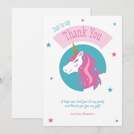 Magical Unicorn Birthday Dank je wel Bedankkaart (Voorkant / Achterkant)