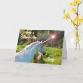 Magical Unicorn Birthday Een naam toevoegen Kaart (Gele Bloem)