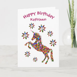 Magical Unicorn Birthday Flowers Glitter Child Kaart