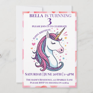 Magical Unicorn Birthday Invitation for Girls  Kaart