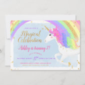 Magical Unicorn Birthday Invitation | Goudregenboo Kaart (Voorkant)