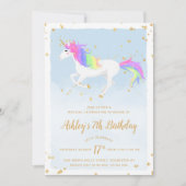 Magical Unicorn Birthday Invitation | Goudregenboo Kaart (Voorkant)