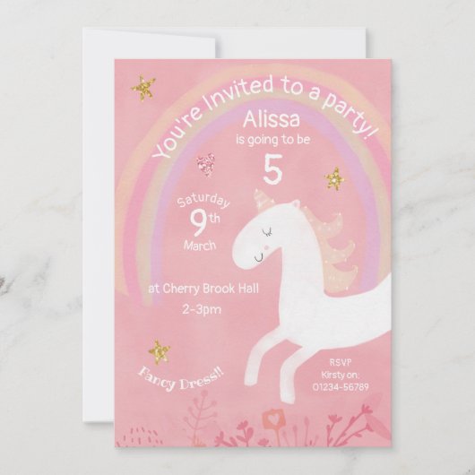 Magical Unicorn Birthday Invitation Kaart (Voorkant)