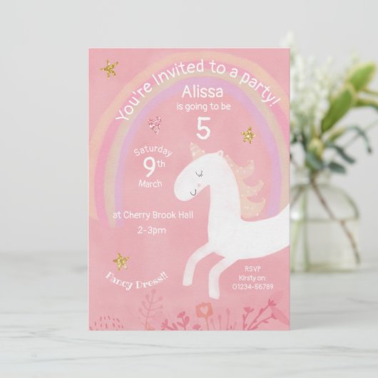Magical Unicorn Birthday Invitation Kaart (Staand voorkant)