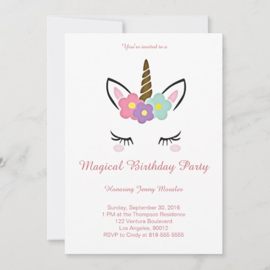 Magical Unicorn Birthday Invitation Kaart (Voorkant)