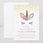 Magical Unicorn Birthday Invitation Kaart (Voorkant / Achterkant)