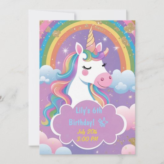 Magical Unicorn Birthday Invitation Kaart (Voorkant)