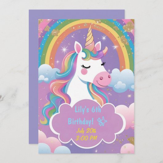 Magical Unicorn Birthday Invitation Kaart (Voorkant / Achterkant)