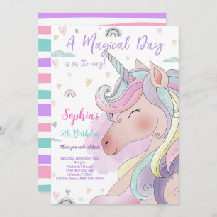 Magical Unicorn Birthday Invitation Kaart
