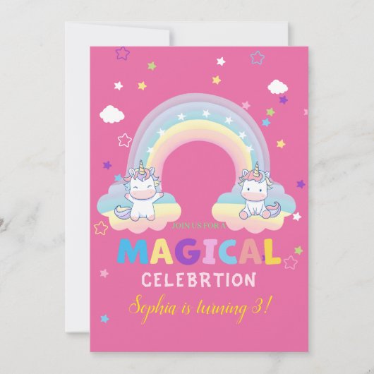 Magical Unicorn Birthday Invitation Kaart (Voorkant)
