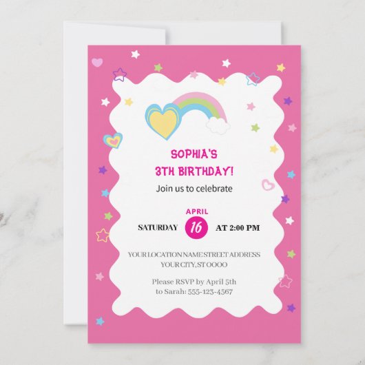 Magical Unicorn Birthday Invitation Kaart (Achterkant)