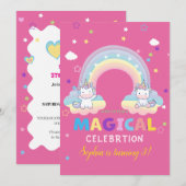 Magical Unicorn Birthday Invitation Kaart (Voorkant / Achterkant)