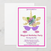 Magical Unicorn Birthday Invitation Kaart (Voorkant / Achterkant)
