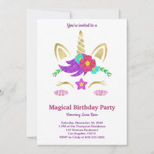 Magical Unicorn Birthday Invitation Kaart