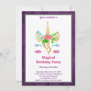 Magical Unicorn Birthday Invitation Kaart