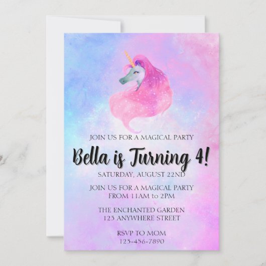 Magical Unicorn Birthday Invitation Kaart (Voorkant)