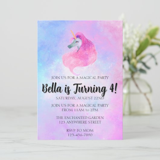 Magical Unicorn Birthday Invitation Kaart (Staand voorkant)