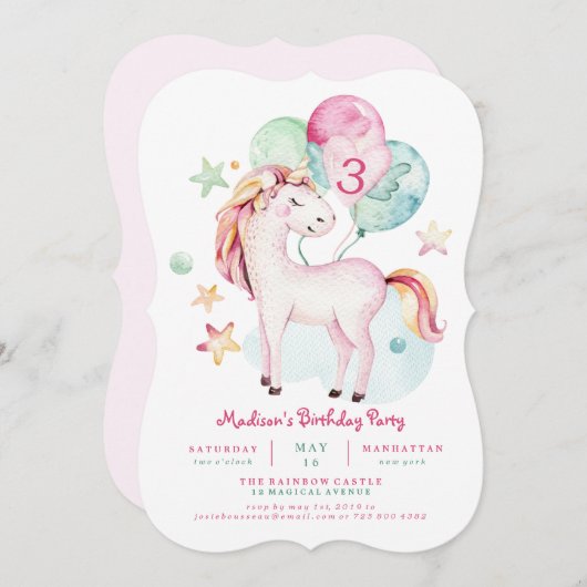 Magical Unicorn Birthday Invitation Kaart (Voorkant / Achterkant)