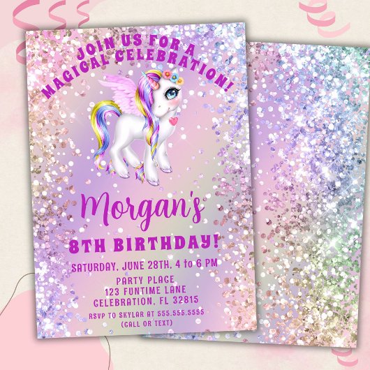 Magical Unicorn Birthday Invitation Kaart