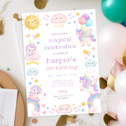 Magical Unicorn Birthday Invitation Kaart